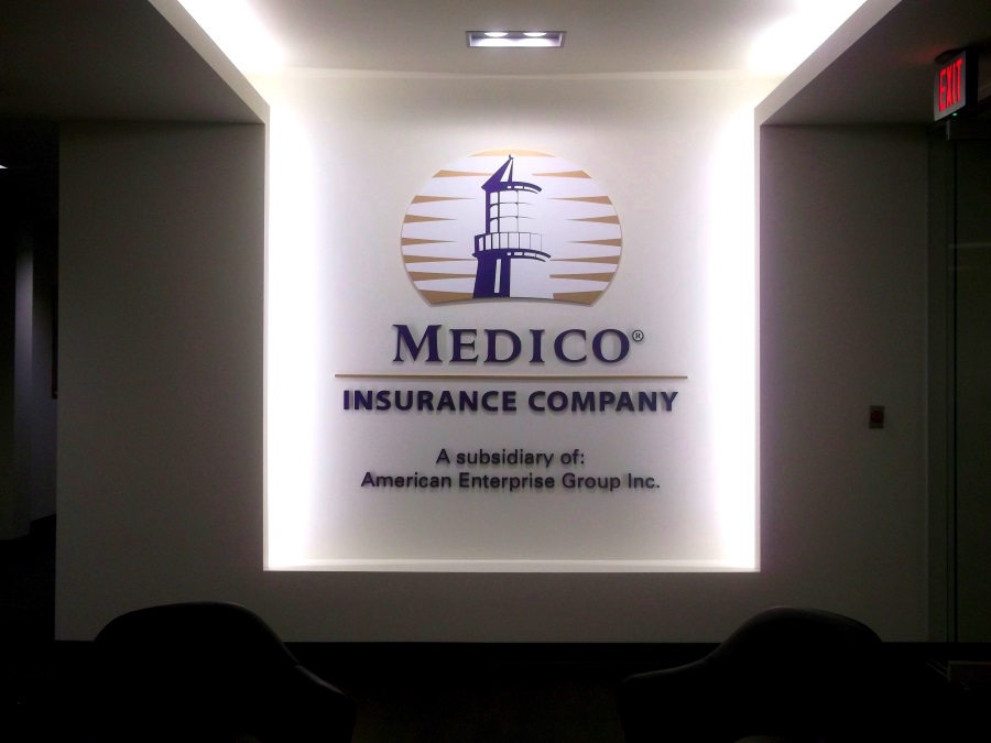 Interior flat cut out letters and logo  for Medico Insurance Company