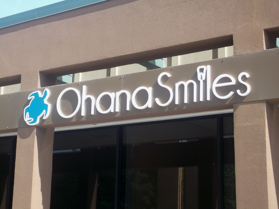 Non-illuminated flat cut out letters and logo for Ohana Smiles 